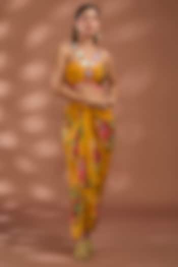 Mustard Bemberg Tissue Organza Digital Printed Skirt Set by Liz Paul