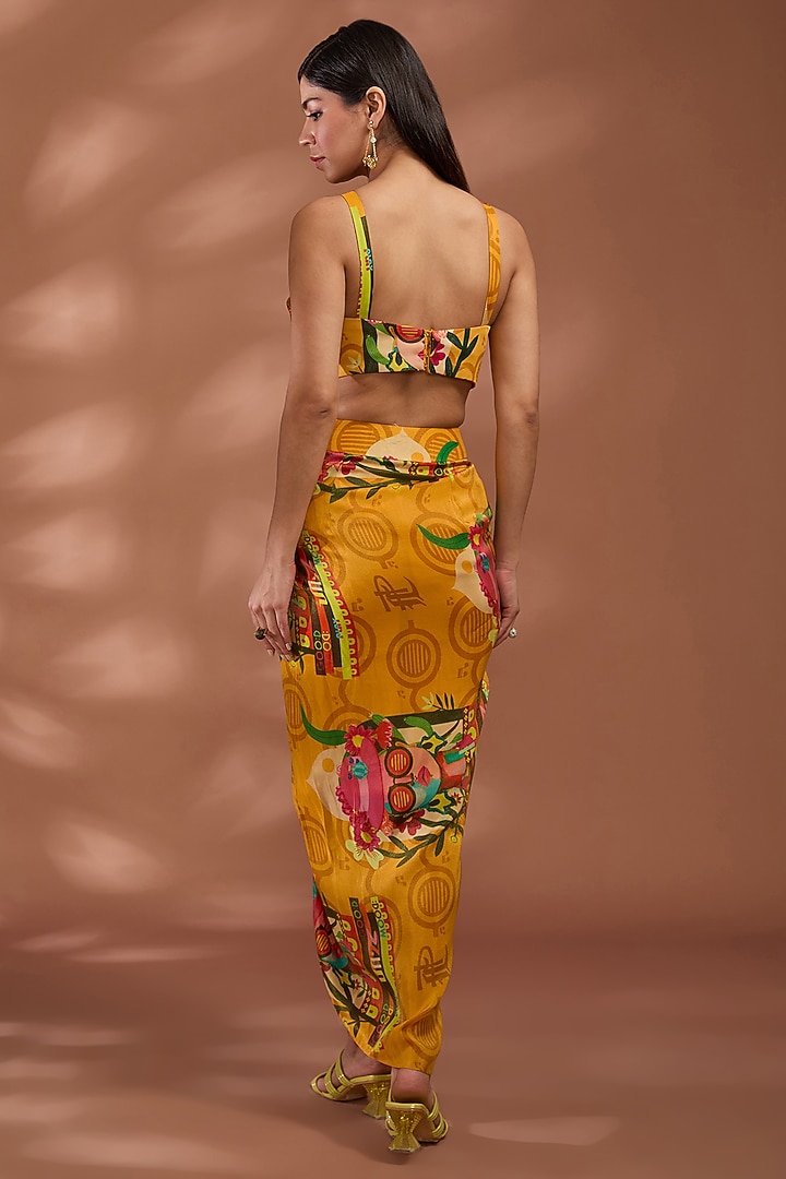 Mustard Bemberg Tissue Organza Digital Printed Skirt Set by Liz Paul at Pernia's Pop Up Shop