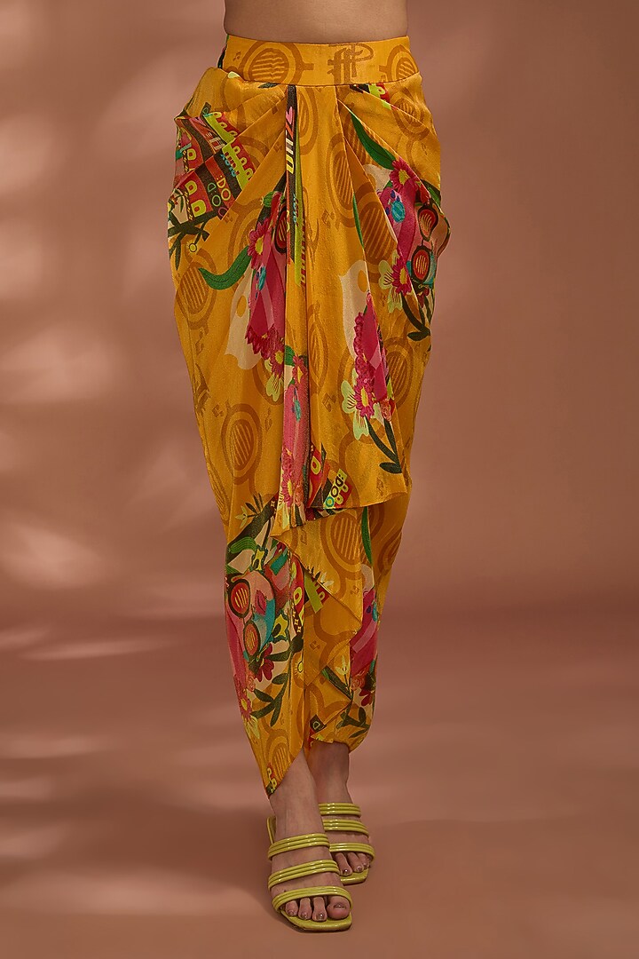 Mustard Bemberg Tissue Organza Digital Printed Skirt Set by Liz Paul at Pernia's Pop Up Shop
