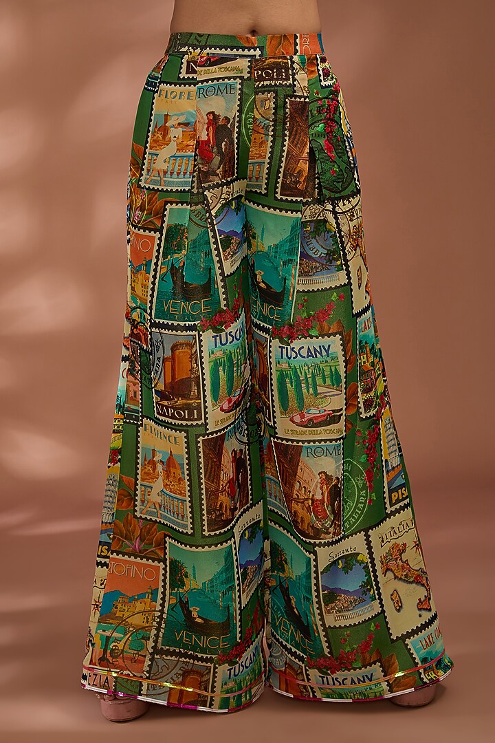 Green Bemberg Tissue Organza Digital Printed Kaftan Set by Liz Paul at Pernia's Pop Up Shop
