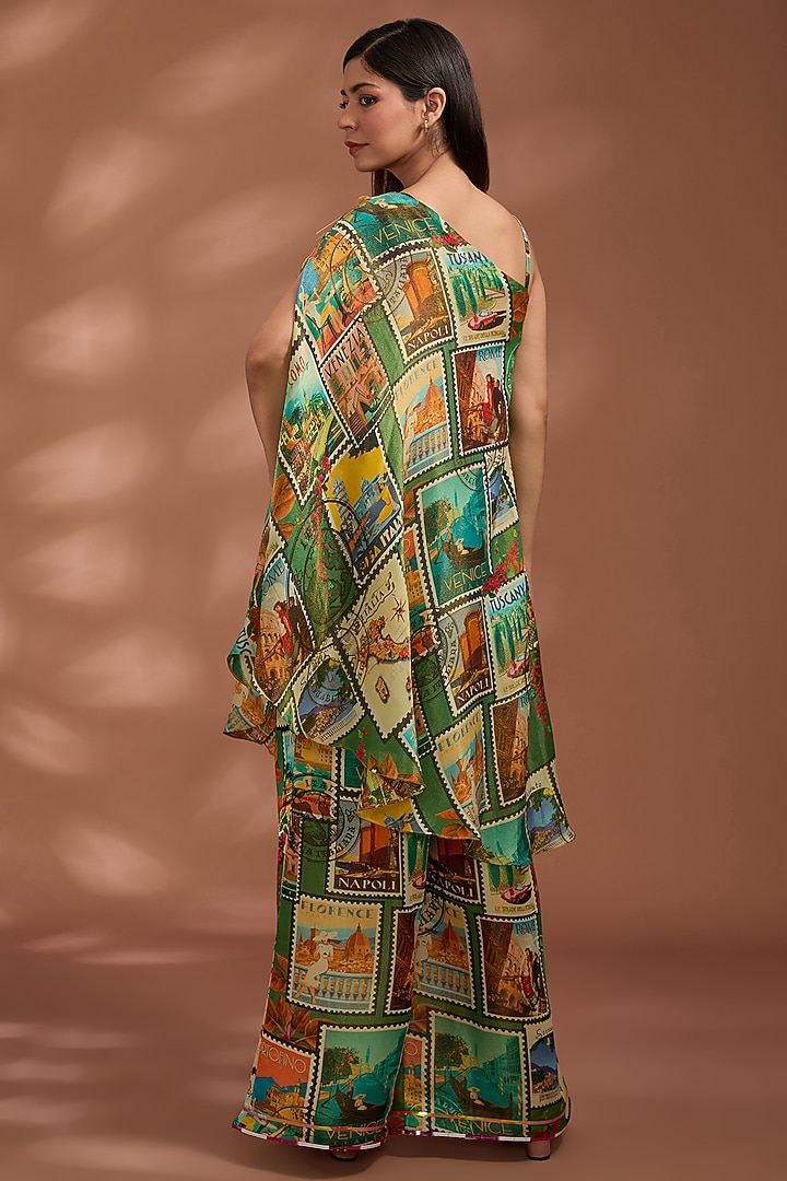 Green Bemberg Tissue Organza Digital Printed Kaftan Set by Liz Paul at Pernia's Pop Up Shop