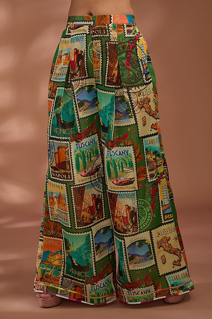Green Bemberg Tissue Organza Digital Printed Kaftan Set by Liz Paul at Pernia's Pop Up Shop