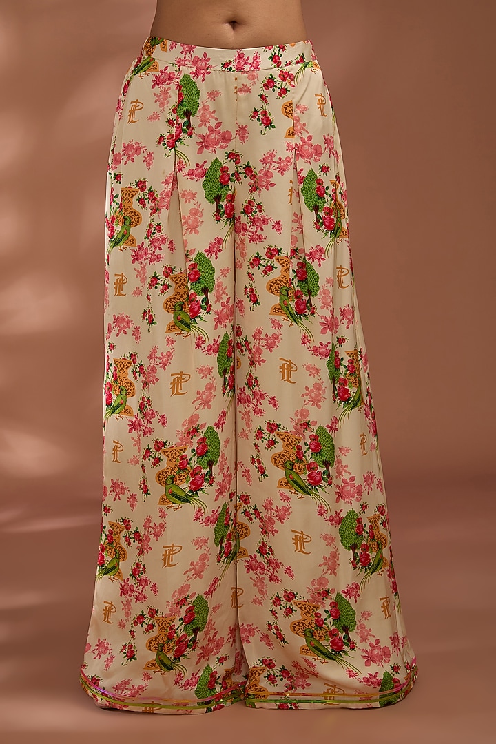Beige Viscose Satin Digital Printed Off-Shoulder Kaftan Set by Liz Paul at Pernia's Pop Up Shop