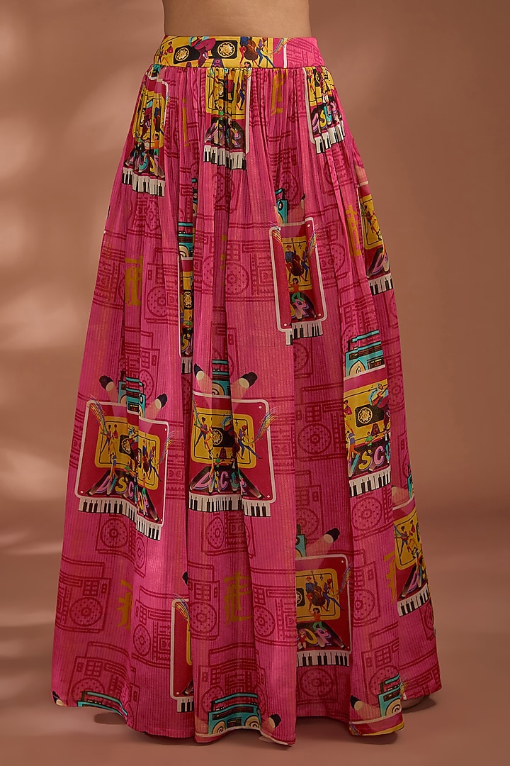 Coral Pink Bemberg Tissue Organza Digital Printed Skirt Set by Liz Paul at Pernia's Pop Up Shop