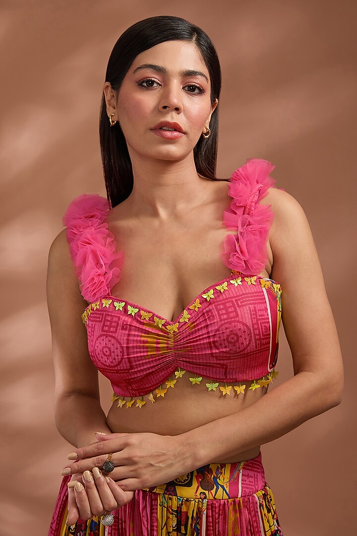 Coral Pink Bemberg Tissue Organza Digital Printed Skirt Set by Liz Paul at Pernia's Pop Up Shop
