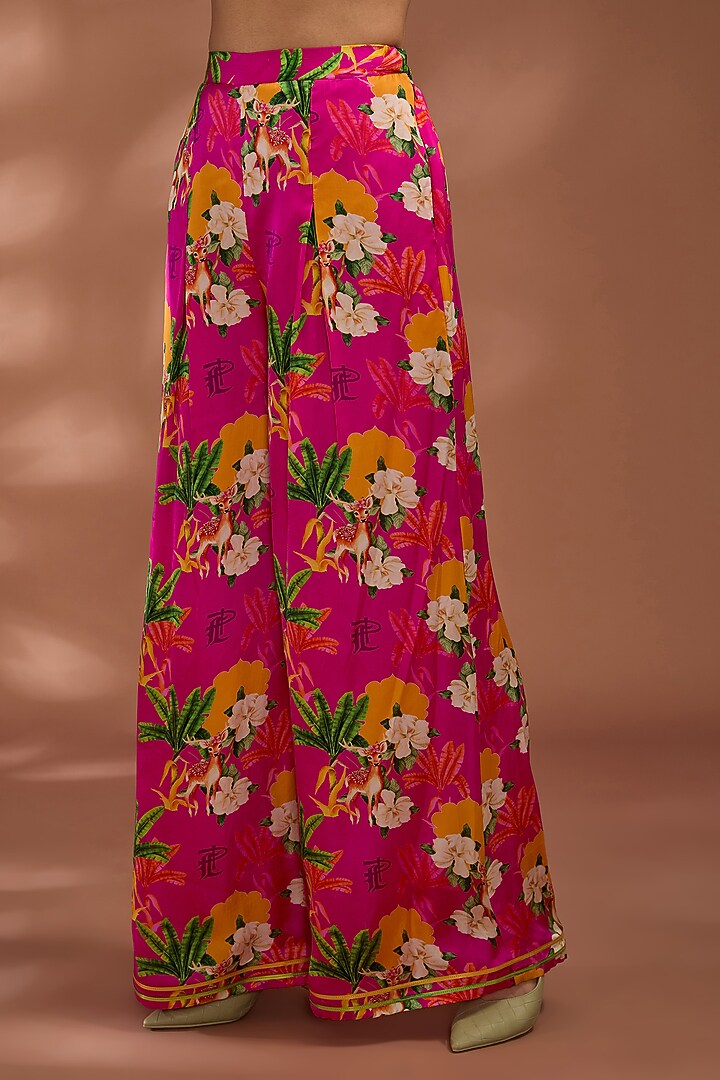 Coral Pink Viscose Bemberg Satin Digital Printed Off-Shoulder Kaftan Set by Liz Paul at Pernia's Pop Up Shop