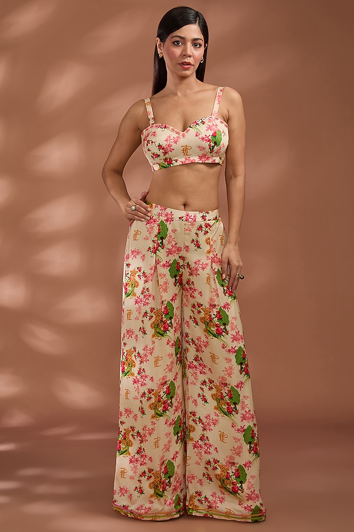 Beige Viscose Bemberg Satin Digital Printed Cape Set by Liz Paul at Pernia's Pop Up Shop