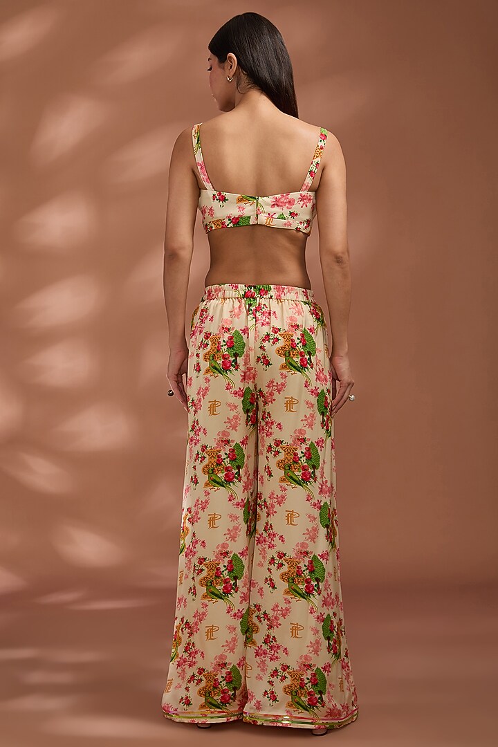 Beige Viscose Bemberg Satin Digital Printed Cape Set by Liz Paul at Pernia's Pop Up Shop