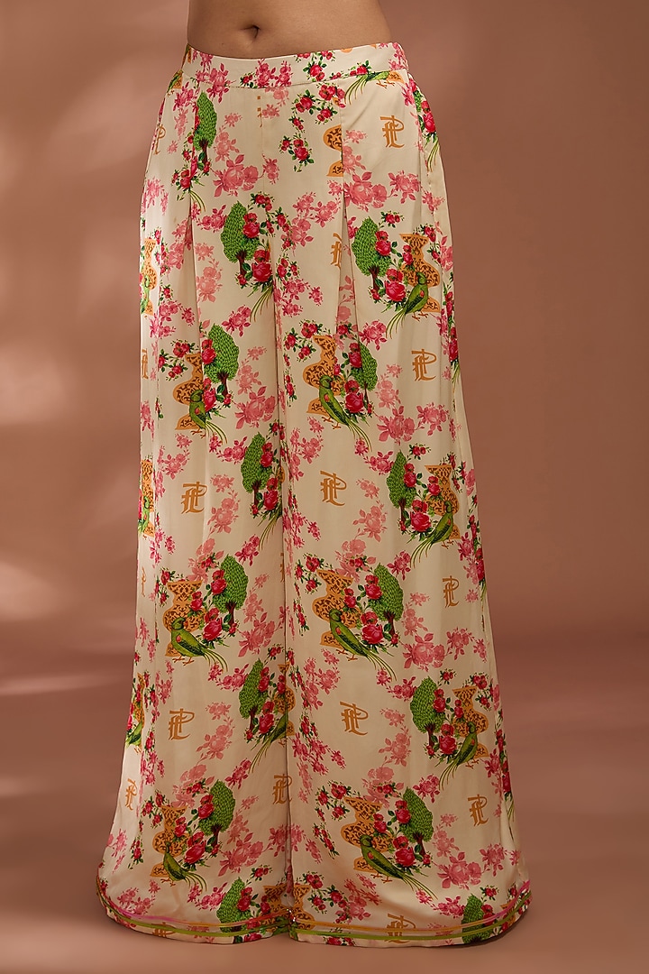 Beige Viscose Bemberg Satin Digital Printed Cape Set by Liz Paul at Pernia's Pop Up Shop