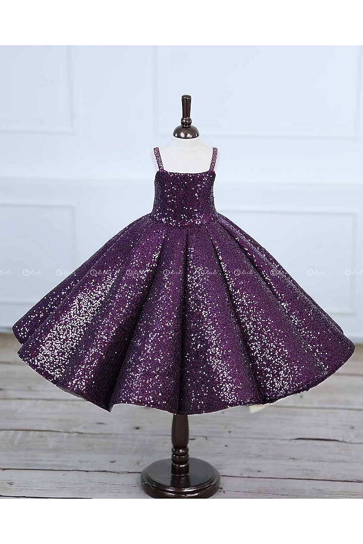 Plum Purple Sequins Embroidered Gown For Girls by Li & Li Boutique at Pernia's Pop Up Shop