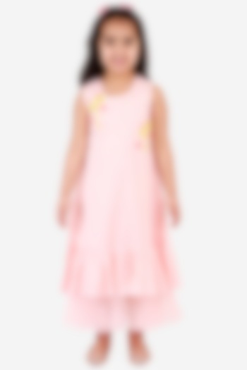 Pink Embroidered Gown For Girls by Lil Drama