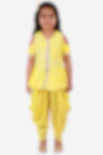 Yellow Embroidered Kurta Set For Girls by Lil Drama