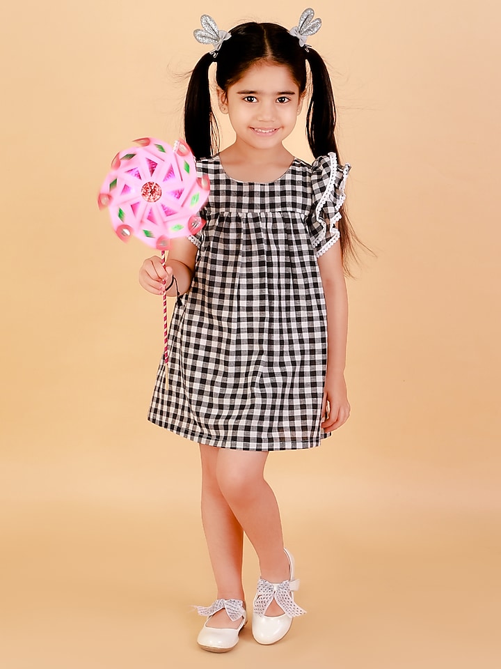Black Printed Dress For Girls by Lil Drama