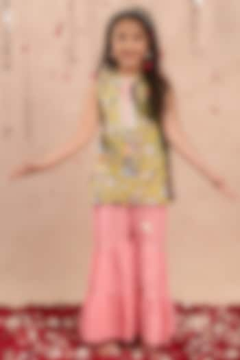 Yellow Cotton Floral Printed Kurta Set For Girls by Lil Drama at Pernia's Pop Up Shop