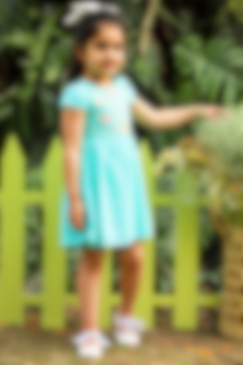 Sea Green Embroidered Dress For Girls by Lil Drama