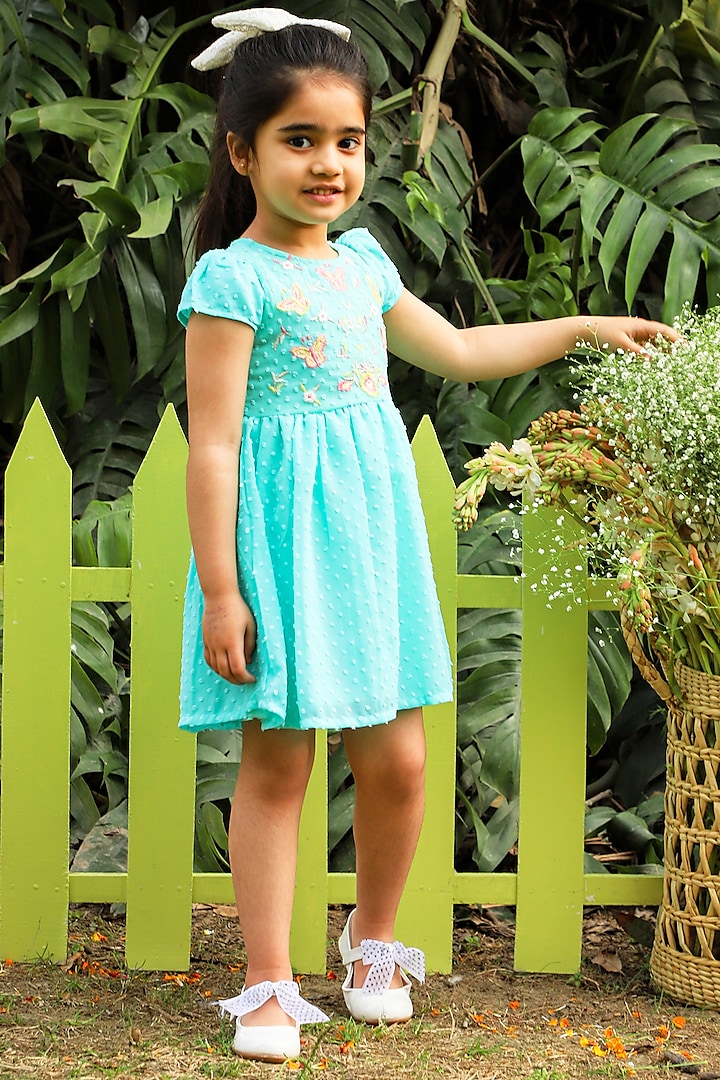Sea Green Embroidered Dress For Girls by Lil Drama