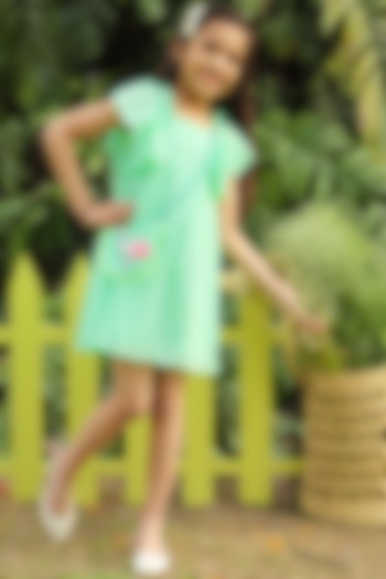 Green Dobby Georgette Dress For Girls by Lil Drama