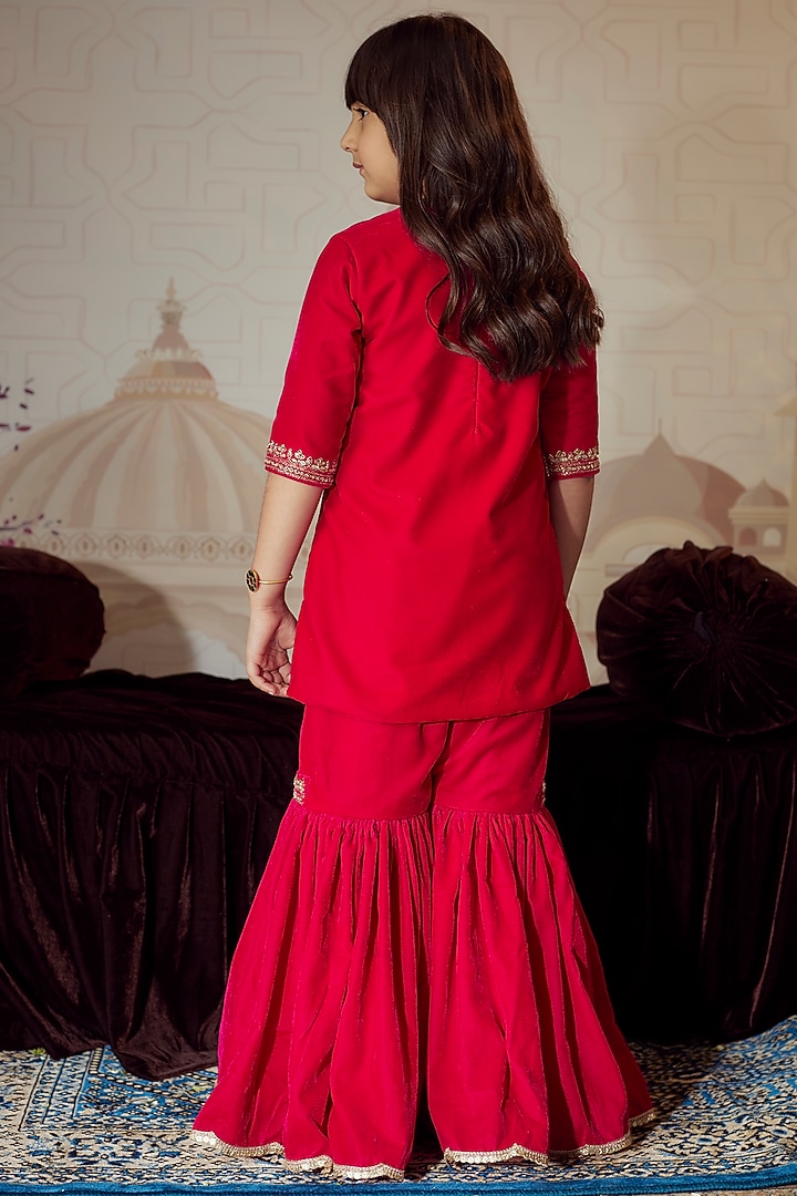Maroon Velvet Cutdana Embroidered Sharara Set by Li'l Angels at Pernia's Pop Up Shop