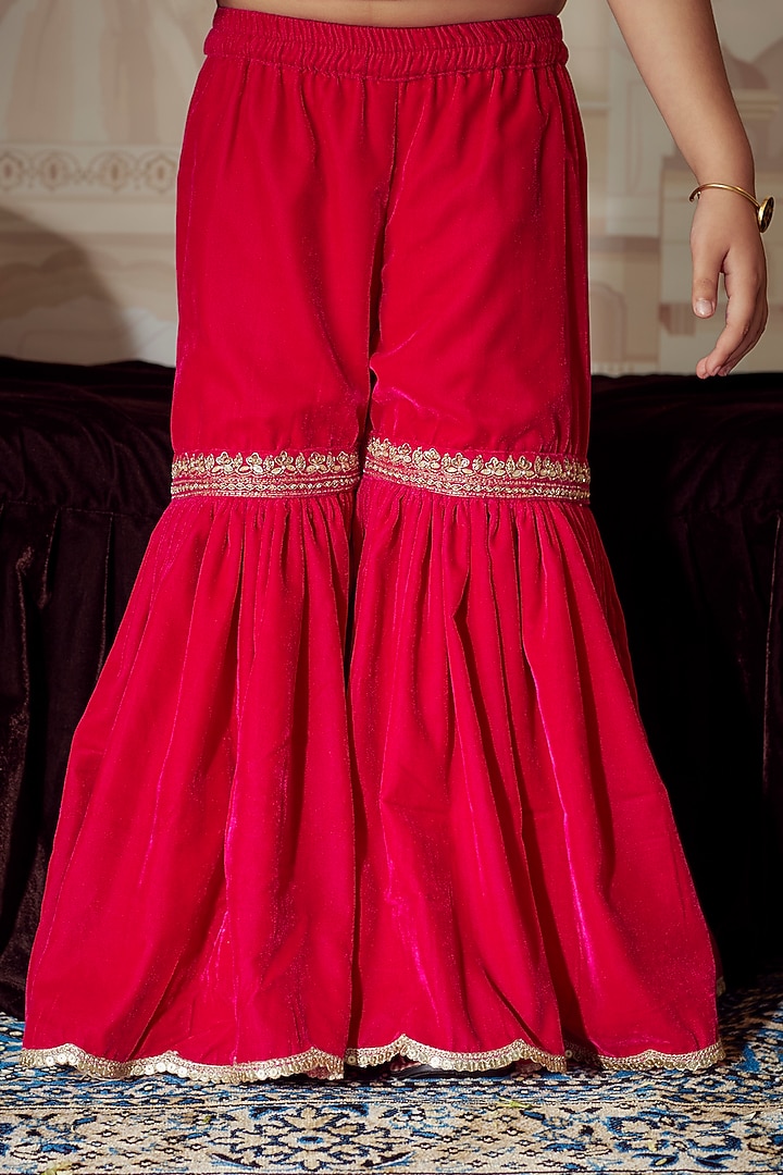 Maroon Velvet Cutdana Embroidered Sharara Set by Li'l Angels at Pernia's Pop Up Shop