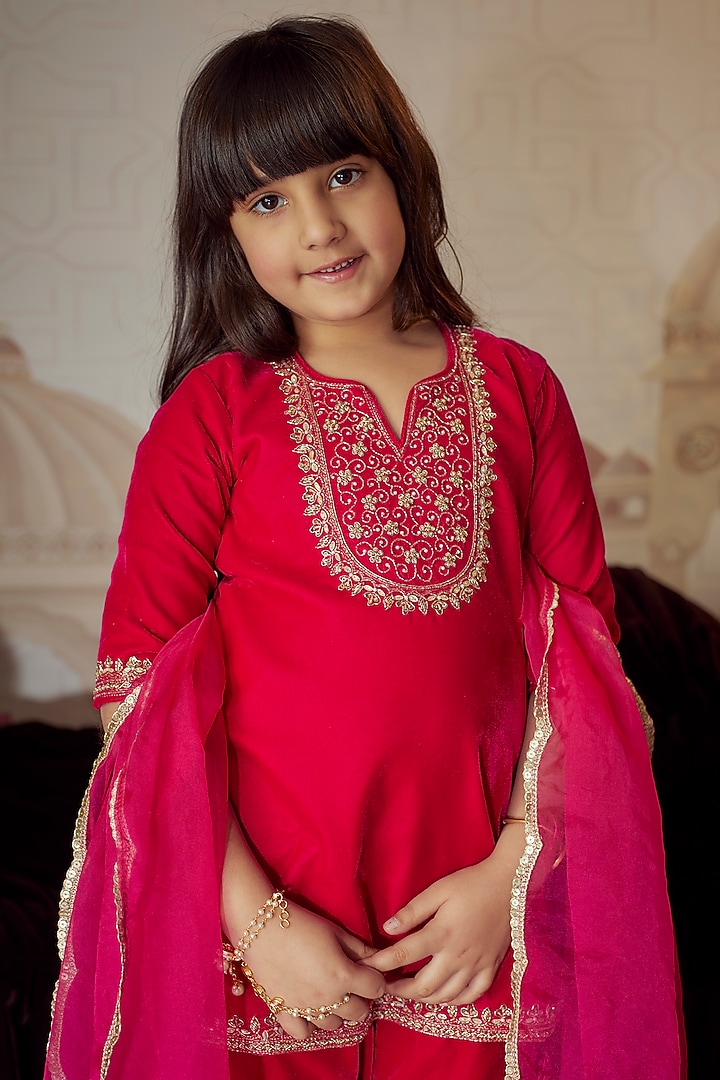 Maroon Velvet Cutdana Embroidered Sharara Set by Li'l Angels at Pernia's Pop Up Shop