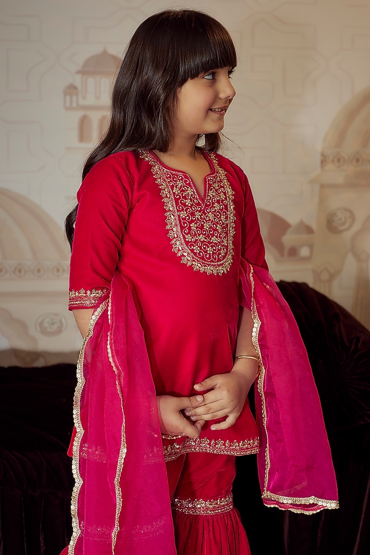 Maroon Velvet Cutdana Embroidered Sharara Set by Li'l Angels at Pernia's Pop Up Shop
