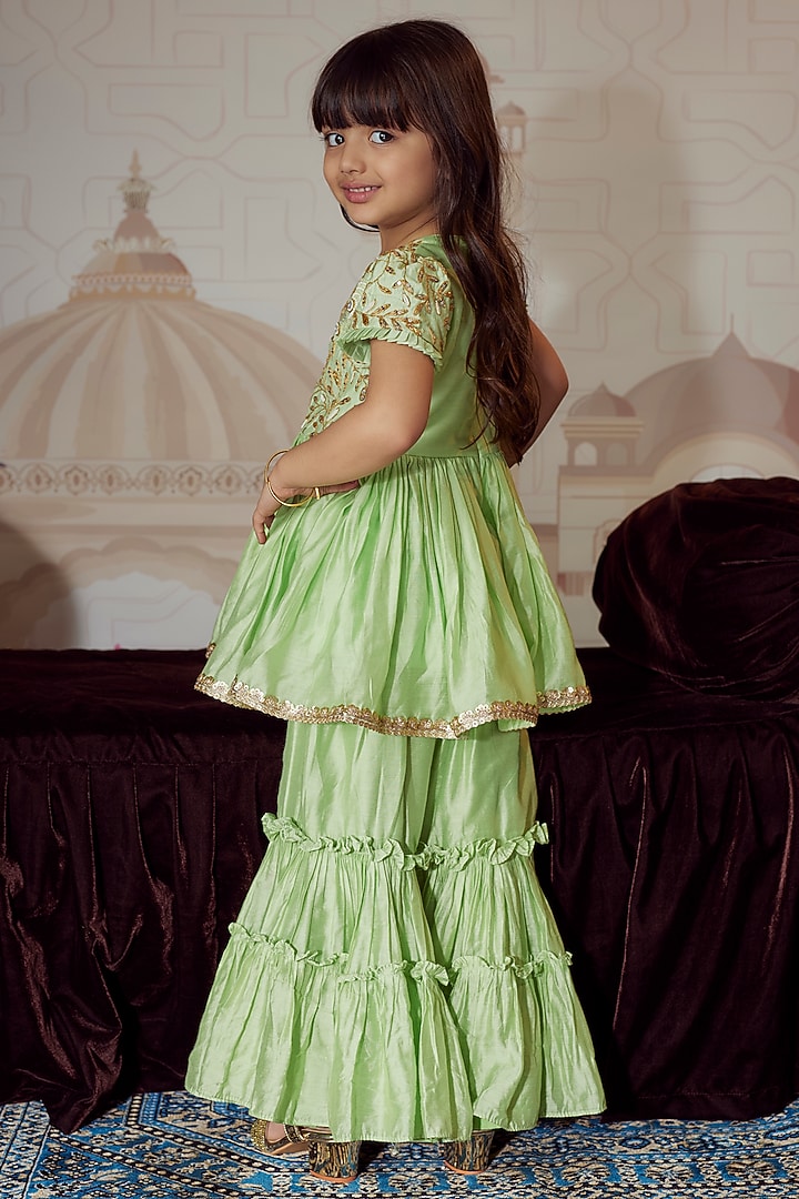 Mint Chanderi Sharara Set For Girls by Li'l Angels at Pernia's Pop Up Shop