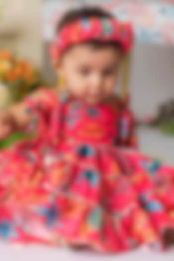 Red Printed Frock Dress For Girls by Li'l Angels