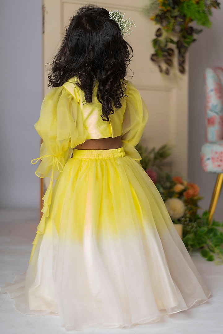 Yellow & White Organza & Dupion Lehenga Set For Girls by Li'l Angels at Pernia's Pop Up Shop