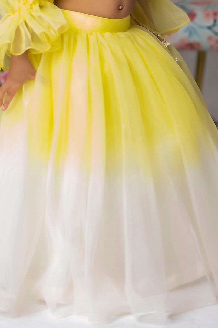 Yellow & White Organza & Dupion Lehenga Set For Girls by Li'l Angels at Pernia's Pop Up Shop