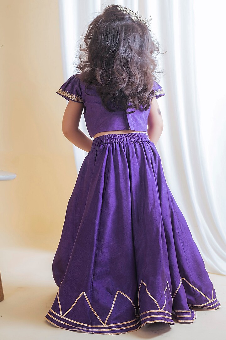 Purple Gota Embroidered Lehenga Set For Girls by Li'l Angels at Pernia's Pop Up Shop