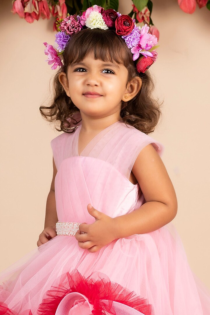 Pink & Wine Ruffled Trail Gown For Girls by Li'l Angels at Pernia's Pop Up Shop