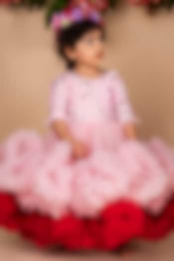 Pink & Wine Net Ruffled Gown For Girls by Li'l Angels