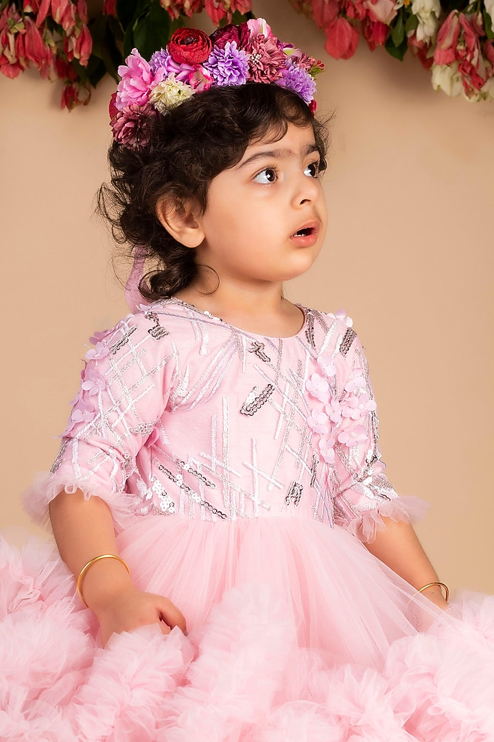 Pink & Wine Net Ruffled Gown For Girls by Li'l Angels at Pernia's Pop Up Shop