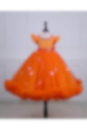 Orange Net & Satin Embroidered Gown For Girls by Li & Li Boutique at Pernia's Pop Up Shop