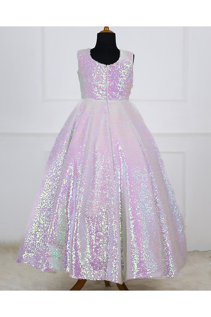 White Sequins Embroidered Gown For Girls by Li & Li Boutique at Pernia's Pop Up Shop