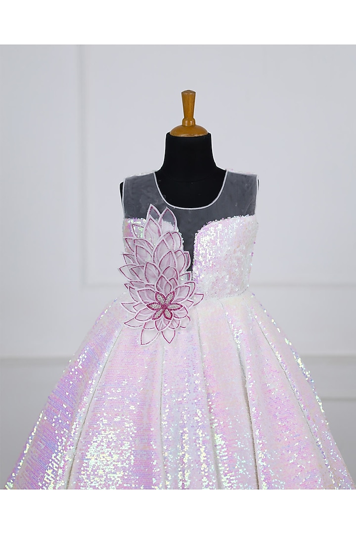 White Sequins Embroidered Gown For Girls by Li & Li Boutique at Pernia's Pop Up Shop