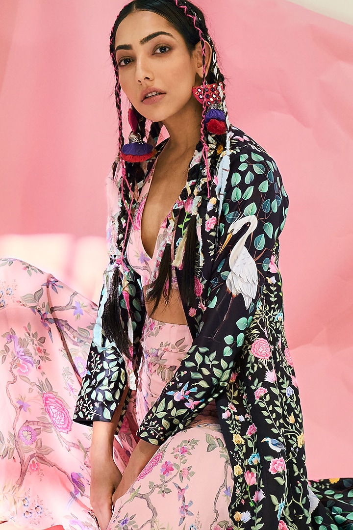 Black Printed Jacket Set by Limerick By Abirr N' Nanki at Pernia's Pop Up Shop