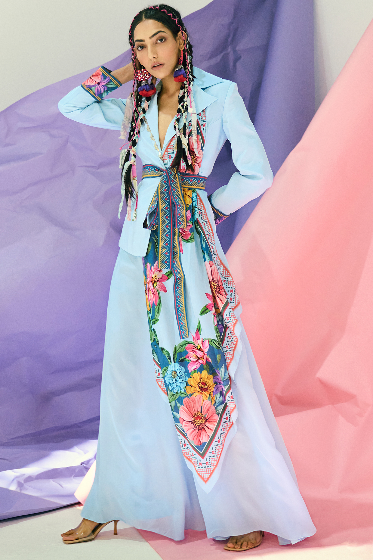 Sky Blue Printed Pants by Limerick By Abirr N' Nanki at Pernia's Pop Up Shop