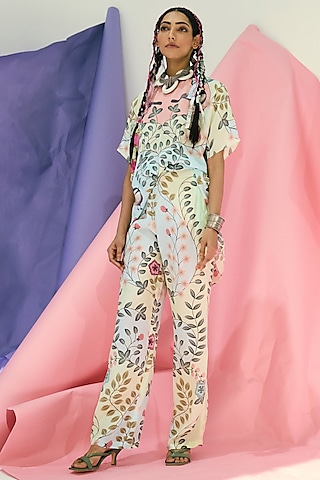 White Printed Pants by Limerick By Abirr N' Nanki