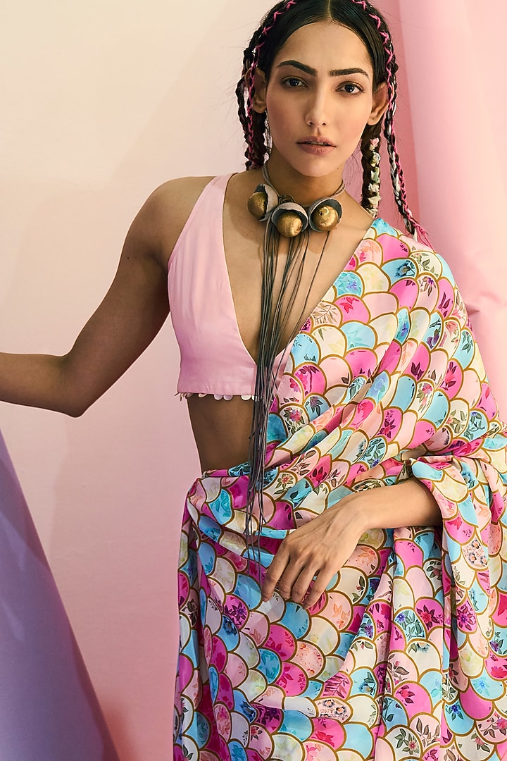 Multi-Colored Crepe Pre-Draped Party Wear Saree by Limerick By Abirr N' Nanki at Pernia's Pop Up Shop