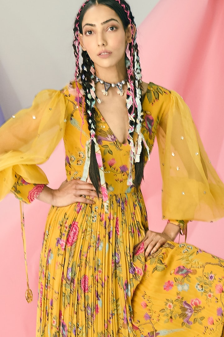 Mustard Printed Maxi Vacation Dress by Limerick By Abirr N' Nanki at Pernia's Pop Up Shop