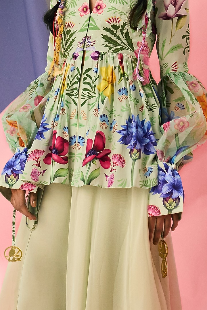 Mint Green Georgette Flared Pant Set by Limerick By Abirr N' Nanki at Pernia's Pop Up Shop