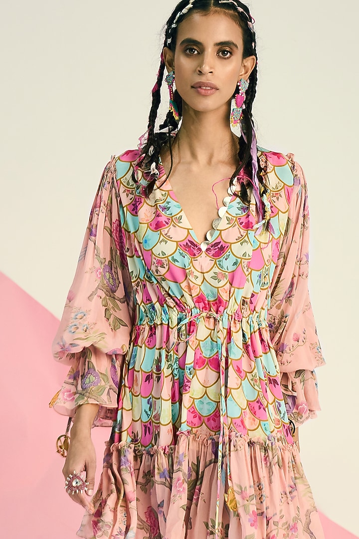 Peach Crepe Embroidered Summer Dress by Limerick By Abirr N' Nanki at Pernia's Pop Up Shop