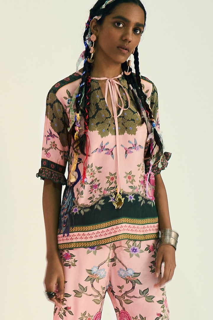 Pink Printed Pants by Limerick By Abirr N' Nanki at Pernia's Pop Up Shop