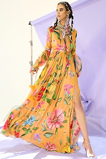 Orange Printed Maxi Vacation Dress by Limerick By Abirr N' Nanki at Pernia's Pop Up Shop