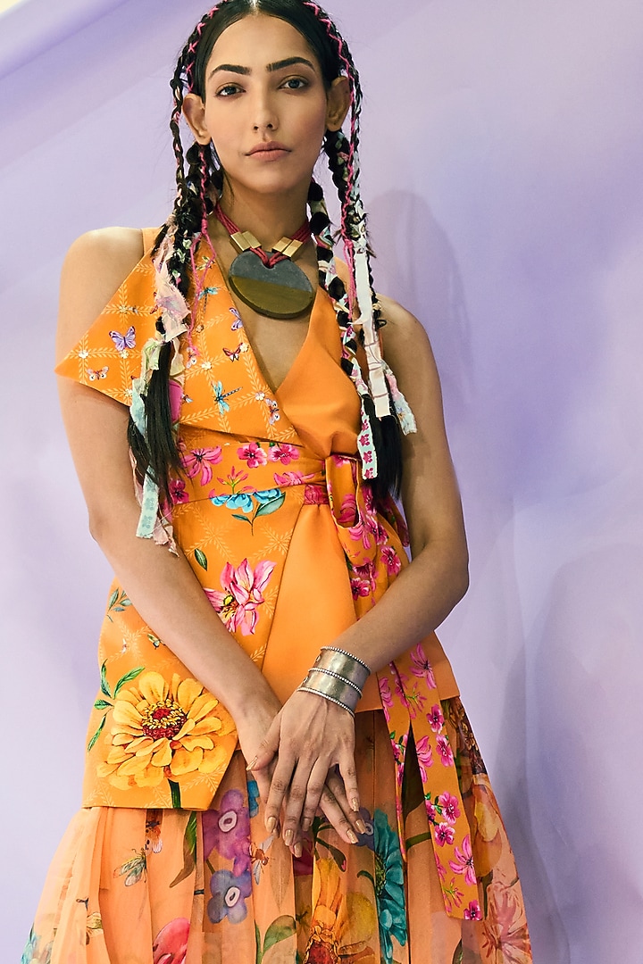 Orange Printed Skirt set by Limerick By Abirr N' Nanki at Pernia's Pop Up Shop