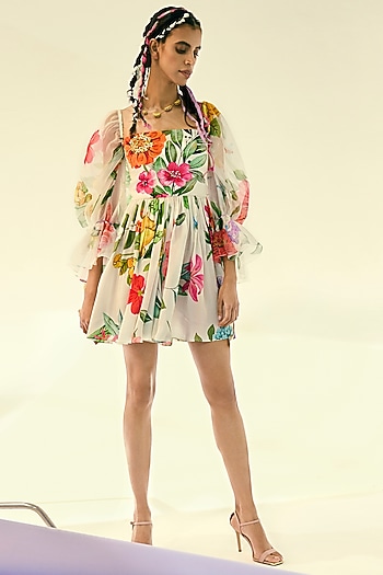 White Printed Vacation Dress by Limerick By Abirr N' Nanki at Pernia's Pop Up Shop