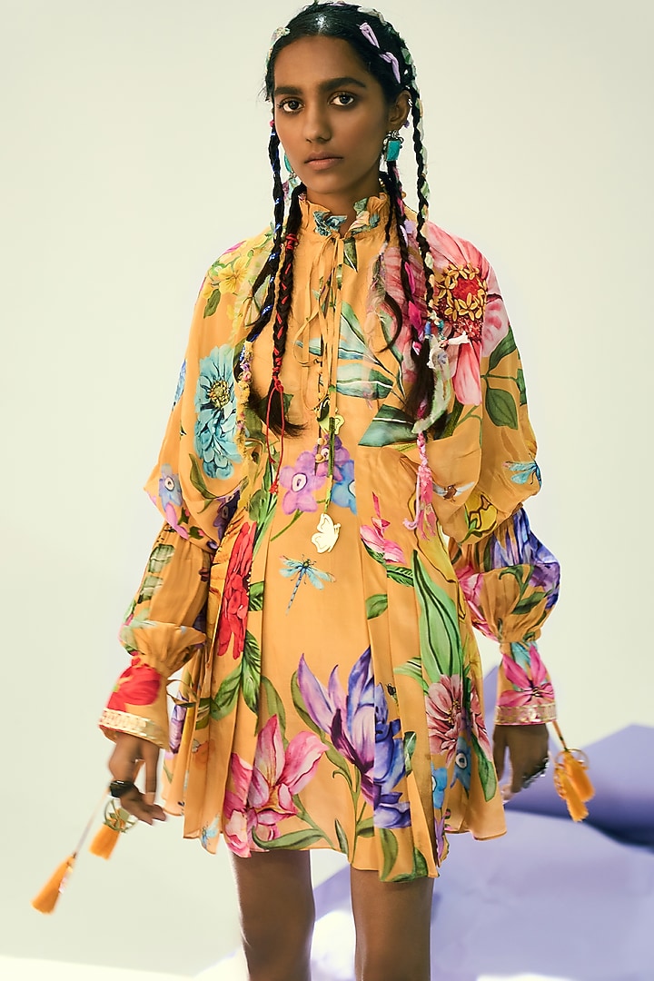 Orange Printed Vacation Dress by Limerick By Abirr N' Nanki at Pernia's Pop Up Shop