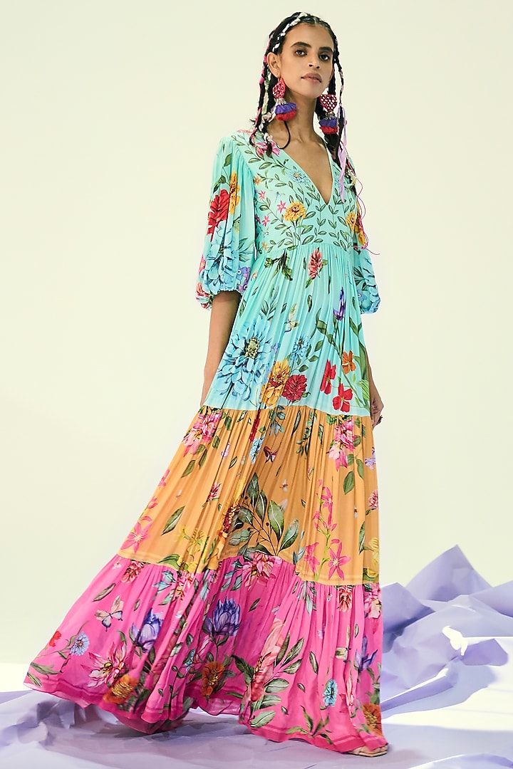 Multi-Coloured Printed Maxi Dress by Limerick By Abirr N' Nanki