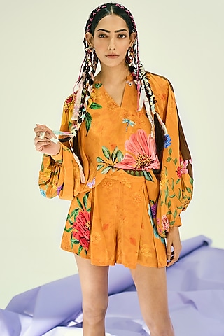 Orange Crepe Co-Ord Set by Limerick By Abirr N' Nanki